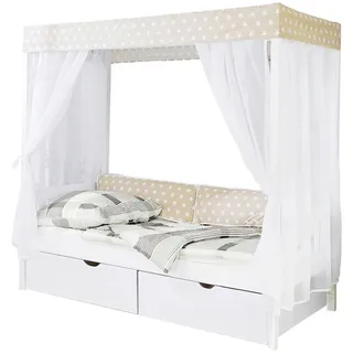 Mid.you Himmelbett , Weiß, Beige , Holz , Kiefer , massiv , Stern , Höhe ca. 18 cm , 90x200 cm , FSC Mix , Himmelfunktion, Stoffauswahl, mit Schubkästen, in verschiedenen Größen erhältlich, nur für Rollroste geeignet , Schlafzimmer, Komplette Schlafzimmer und Serien, Schlafzimmerserien