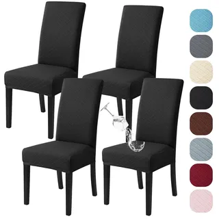 Alishomtll Stretch Stuhlhussen 4er Set Universal Moderne Jacquard Wasserdicht Stuhlbezug Schwingstuhl Elastische Hussen Abnehmbare Stuhlüberzug für Esszimmer Küche Bankett Hochzeit (Schwarz, 4 Stück)