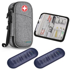 MEDMAX Insulin Kühltasche mit 2 Kühlakkus - Tragbare Diabetikertasche Wasserabweisend Isolierte Medikament Tasche Organizer Kühler Tasche für Insulin Pen und andere Diabetiker Zubehör (Grau)