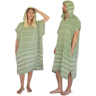 LeStoff Badeponcho - 50% Bio-Baumwolle 50% Hanf - Leicht, Saugstark, Schnelltrocknend, Bio, Strandponcho Kapuze, Handtuchponcho, Surf Poncho, Handtuchkleid, Duschponcho, Umziehponcho (Leaf, L)
