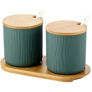 OnePine 2er Set Keramik Gewürzdosen Zuckerdose Keramik Zucker Schüssel mit Löffel und Deckel für Tee Zucker Salz Gewürze Bei Zuhause und Küche