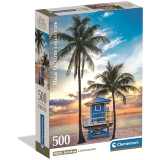 CLEMENTONI Puzzle Miami Beach Florida 500 Stücke, Compact Box - Puzzle für Erwachsene 14-99 Jahre, Geschenk für Mann und Frau, Made in Italy, 35574
