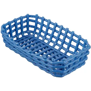 Baroni Home Geflochtener Mehrzweckkorb aus Keramik, Obstkorb, Tischdeko, Taschenleerer, rechteckig, blau, 25 x 15 x 7 cm