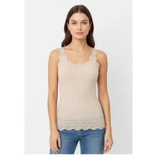 Spitzentop ROSEMUNDE "Benita Silk Top Camisole", Damen, Gr. XL, braun (cacao), Rippstrick, Obermaterial: 70% Seide, 30% Baumwolle, unifarben, schmal lang, Rundhals, Tops Spitzentop, Vintage-Spitze am Ausschnitt, feminin, Rundhalsausschnitt, Seidenmix