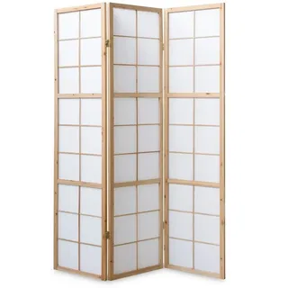 Homestyle4u Paravent Raumteiler 3 teilig Holz Natur Reispapier Weiß Höhe 175 cm - Naturbelassen