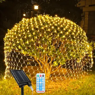 Jopassy LED Solar Lichternetz 4.5x1.6M Warmweiß Lichterkette Weihnachtsbeleuchtung Lichtervorhang Innen Außen Deko 8 Modi IP44 - Weiß