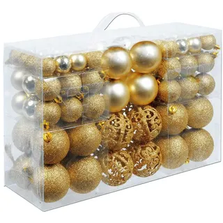 BAKAJI Packung mit 100 Weihnachtskugeln, Durchmesser 3/4/6 cm, Dekoration für Weihnachtsbaum (Gold)