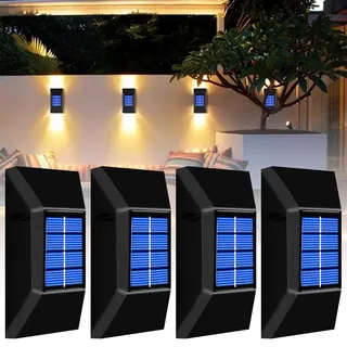BYZESTY Solar Wandleuchte Aussen, 4 Stück Solarleuchte für Außen, Up and Down Leuchten, IP65 Wasserdicht Solarwandleuchten, LED Wandbeleuchtung, Kabellos Solarlampen für Außen Garten Balkon Terrasse