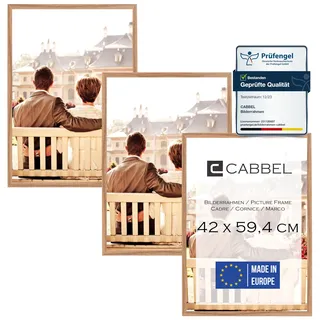 CABBEL Dreierpack (3 Stk.) Bilderrahmen 42x59,4 cm MDF Holz-Rahmen in Eiche | mit bruchsicherem Plexi-Glas/Modern, zum Aufhängen, ideal für Fotos/Bilder/Collage