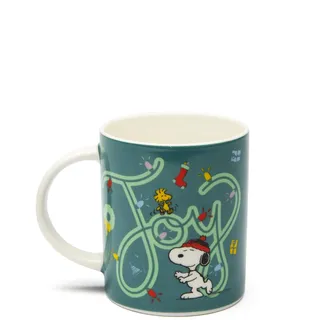 Excelsa Peanuts Shiny & Bright Weihnachtstasse aus Porzellan New Bone China, grün und weiß, 300 ml, 11,5 x 7,5 x 10 cm, Snoopy und Woodstock Dekoration (1)