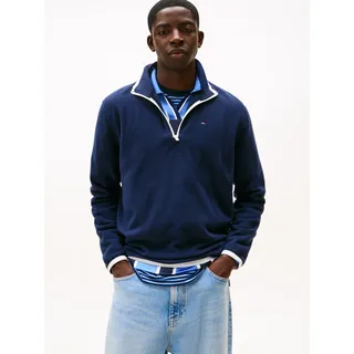 Fleecepullover TOMMY JEANS "TJM FLAG POLAR FLEECE", Herren, Gr. M, schwarz night navy, Fleece, Obermaterial: 100% Polyester, regular fit, Bündchen, Sweatshirts Fleecepullover, normale Passform, Troyer