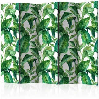 artgeist Paravent , Grün, Weiß , Holz, Textil , Kiefer , massiv , Blätter , 225x172x3 cm , Motiv auf Vorder- und Rückseite , Wohnzimmer, Raumteiler, Paravents