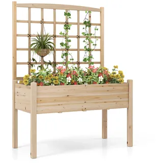 FANTASK Pflanzkasten mit Rankgitter Gartenspalier für Kletterpflanzen Drainageloch Blumenkübel Rankhilfe Garten Hof Balkon Natur 119x60x160cm