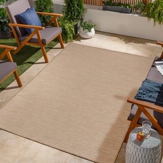 Jimri In- & Outdoor Teppich - Wetterfester Teppich für Balkon, Terrasse, Garten, Wohnzimmer, Küche - Strapazierfähiger Bodenteppich, Widersteht UV-Strahlen & Wasser - Größe 160 x 220 cm, Beige