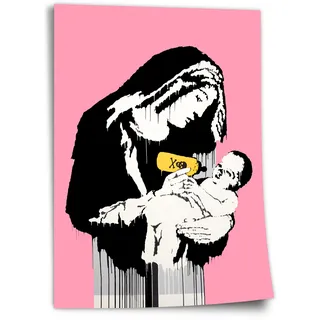 Poster aus Baumwolle Banksy Heilige Maria - Konsumkritik Modern Street-Art - Moderner Kunstdruck Klein bis Groß XXL - Geschenk Wohnzimmer, Schlafzimmer Kunstdruck ohne Rahmen, Wandbild - A4, A3, A2..