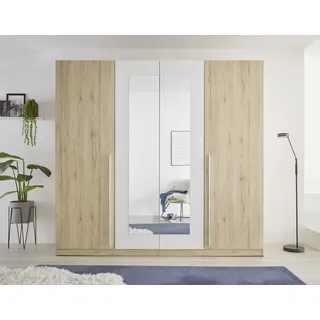 SchlafKONTOR Drehtürenschrank Cano 228 x 213 x 62 cm Eiche San Remo hell/Weiß
