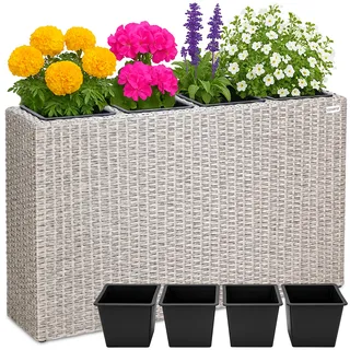 Polyrattan Blumenkasten Creme 95x27x60cm