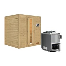 KARIBU Sauna »Anja«, inkl. 9 kW Bio-Kombi-Saunaofen mit externer Steuerung, für 3 Personen - beige