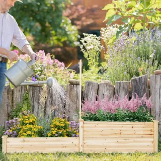 Hochbeet aus Tannenholz mit Rankgitter Blumenkasten mit Spalier Gartenspalier mit Rankkasten - Braun