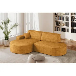 Ecksofa Schlafsofa Sofa VENEDIG Stoff Poso Honiggelb Ottomane Links - Gelb