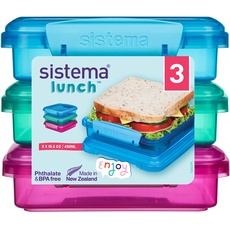 Bild Brotdose Sandwichbox | 450 ml | stapelbare und luftdichte Lunchbox mit Deckel | für Kinder & Erwachsene| BPA-frei | gemischte Farben | 3 Stück
