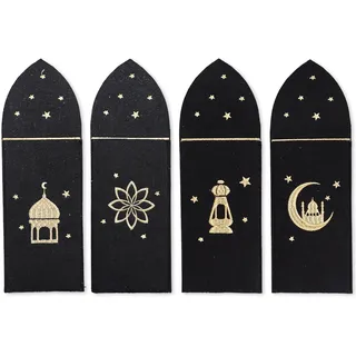 Papierdrachen 4 Ramadan Besteckhalter aus Filz - Schwarz & Gold mit hochwertiger Bedruckung - Eid Mubarak - festliche Tischdekoration - Set 2