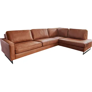 KAWOLA Ecksofa VILNIUS 3-Sitzer mit Recamiere rechts Kunstleder mit Lederanteil cognac - Braun