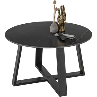 Stolkom Couchtisch »Tanea Wohnzimmertisch Keramik rund Schwarz gemasert BxHxT 110x40x70 cm« schwarz gemasert, Untergestell Metall schwarz, schwarz
