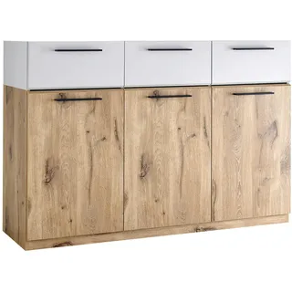 Venda Sideboard , Eichefarben, Hellgrau , Metall , 3 Fächer , 3 Schubladen , 135.8x91.2x40 cm , Beimöbel erhältlich, stehend , Kleinmöbel, Kommoden, Sideboards