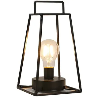 JHY DESIGN Geometrische Tischlampe Batteriebetrieben, 25cm Hoch Eisenkunst Schnurlose Lampe Käfig Nachttischlampe mit 6 Stunden Timer Hängelampe für Balkon Hochzeit Innen Wohnzimmer(Kurz, Schwarz)