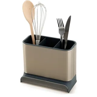 simplywire – Spülbecken-Caddy – Utensilien-Organizer – Besteckablage – Abnehmbare Auffangschale – Rutschfest – Grau und Edelstahl