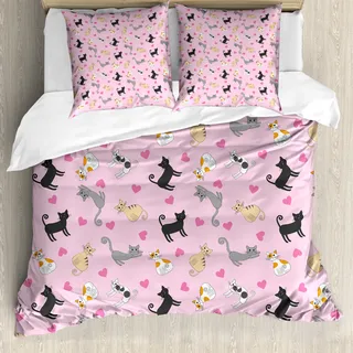 ABAKUHAUS Kätzchen Bettbezug, Bunte Verschiedene Katzen, Milbensicher Allergiker geeignet mit Kissenbezügen, 155 cm x 220 cm - 80 x 80 cm, Mehrfarbig