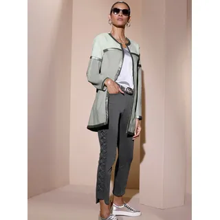 Lederimitat-Blazer MAINPOL "Lederimitat-Blazer", Damen, Gr. 52, grau (kalkmint, zartmint), 100% Polyester, Blazer Lederimitat-Blazer