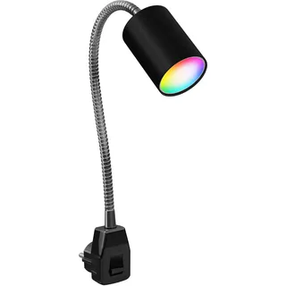 ledscom.de GU10 Steckdosenlampe WAIKA Schwanenhals, Schalter, schwarz inkl. Smart Home RGBW GU10 LED