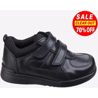 Hush Puppies Liam Leder Kinder Jungen Schulschuhe Schwarz