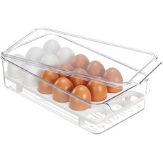 Bild von Eierbox, 18 Eier, Eierorganizer für Kühlschank, Eierdose mit Deckel, HBT: 8 x 16,5 x 31,5 cm,