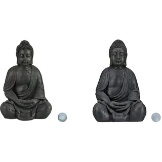 Relaxdays Buddha Figur sitzend, XL 70 cm & XL Buddha Figur sitzend, 50 cm hoch, Feng Shui, Outdoor, Garten Dekofigur, große Zen Buddha Statue, dunkelgrau