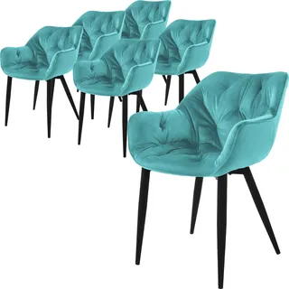 ML-Design 6er Set Esszimmerstuhl mit Rückenlehne, Petrol, aus Samt - Hellblau