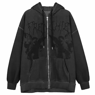FUZUAA Frauen Zip Up Hoodie Y2k Vintage Graphic Oversized Kapuzensweatjacke Grunge Mäntel Harajuku Streetwear