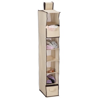 Relaxdays Hängeregal Kleiderschrank, 7 Fächer, Stoff, H x B x T: 106 x 16,5 x 31 cm, 2 Schübe, Kleiderorganizer, beige