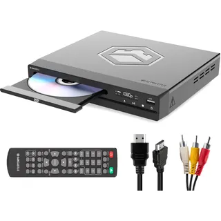 Region Free DVD Player für Fernseher | Mini DVD Player HDMI mit 1080p Upscaling | CD-Player mit USB & MP3 | HDMI Kabel, RCA Kabel & Fernbedienung Inklusive | OAKCASTLE DVD100