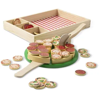 Melissa & Doug - Pizza-Party-Spielset aus Holz, 45-teilig,mit Pizzaschneider, Pizzateller, Holzspatel und Holzbox, Für Kinder ab 3 Jahren