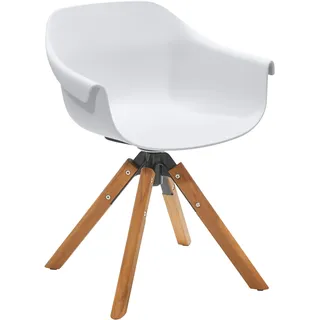 4-Fußstuhl MUSTERRING "Freilicht Schalenstuhl", teak, weiß, B:64cm H:78cm T:57cm, Kunststoff, Massivholz, Stühle, 4-Fußstuhl, Drehbar und in 4 Farben erhältlich für flexible Sitzmomente