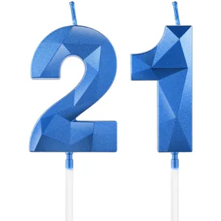 Königsblaue Kerzen zum 21st Geburtstag, 3D blaue Zahl 21 Kerze für Kuchen, Junge Mädchen 21st Geburtstag Dekorationen, blaue Kuchendekorationen, blaue Kerze Kuchen für Geburtstagsfeier Hochzeitstag