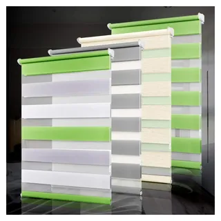 Doppelrollo Klemmfix ohne Bohren Duo Rollos für Fenster mit Klemmträger, Weiß Grau Grün B50 x H130cm (Stoffbreite 50cm), lichtdurchlässig & verdunkelnd, Wandmontage Sichtschutz