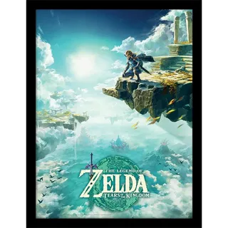 Pyramid International The Legend of Zelda Poster im Rahmen (Hyrule Skies Design), Wandkunst in 30 x 40 cm Posterrahmen, offizielles Merchandise-Produkt, Schwarz