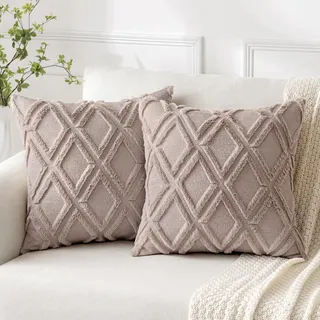 MIULEE 2er Set Kissenbezug Zierkissen Wolle Kissenbezüge Samt Fellkissen Boho Deko Kissen Flauschig Sofakissen Dekokissen für Sofa Schlafzimmer Wohnzimmer 50x50 cm Sand