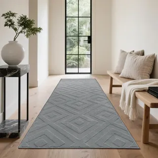 Enyhom Läufer Flur, Grau Küchenläufer rutschfest 80x240cm Waschbarer Teppichläufer Modern Flurteppich für Eingang Schlafzimmer Wohnzimmer