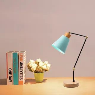 Opviq, Hochwertige Tischlampe, Metallkörper mit Holzfuß, Durchmesser: 14 cm, Höhe: 52 cm, E27 Fassung, IP20, Türkis, Skandinavisches Design für modernes Wohnen. - Türkis