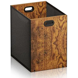 Mülleimer, Papierkorb 16.8 L Kombination aus Eisen und Holz für Büro, Wohnzimmer, Küche und Mehr, Abfalleimer im rechteckigen Design, Papierkorb im Industriestil mit Griffen, 28 x 20 x 30 cm
